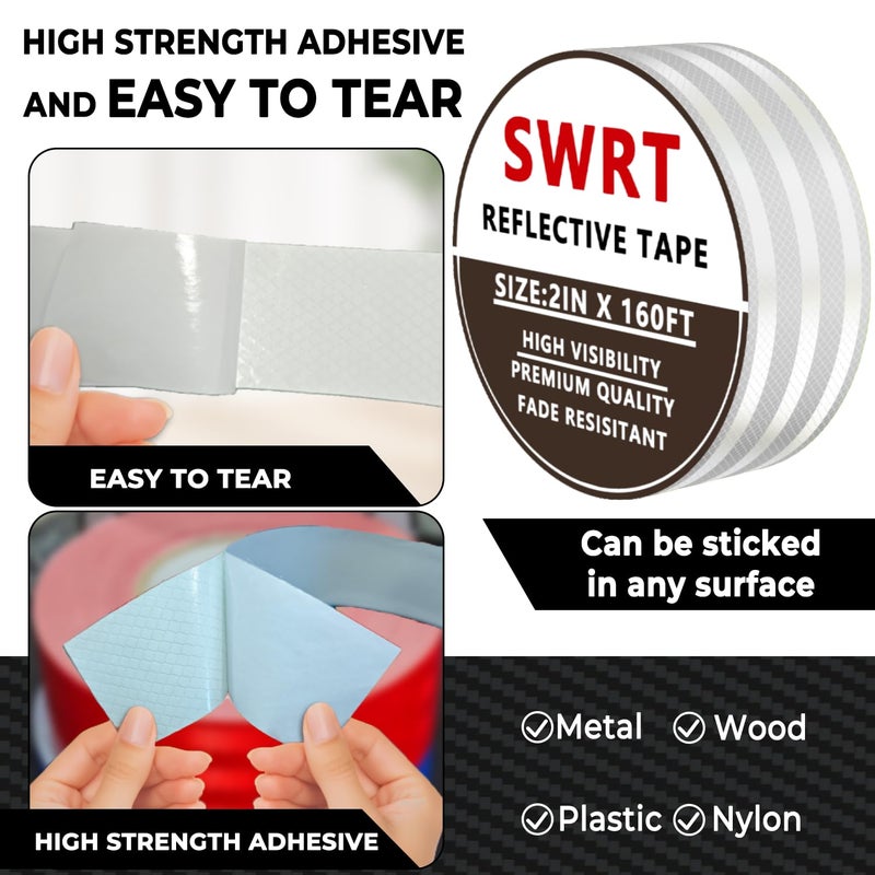 SWRT 2 Inch X 160 FT Reflective Tape Outdoor Waterproof DOT-C2 Fade Resistant White Reflective Tape Strong Adhesive Safety Warning Tape Reflector Conspicuity Tape for Trailer Trucks Bikes (Pack of 2) - Image 4